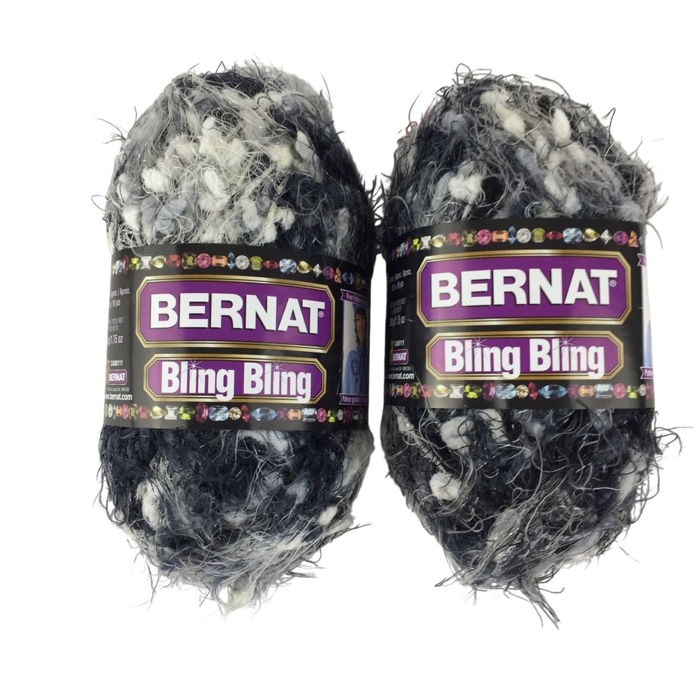 Bernat Bling Bling Yarn 2 Skeins Night Club Bulky 5 Nylon Fuzzy Textured 1.75oz